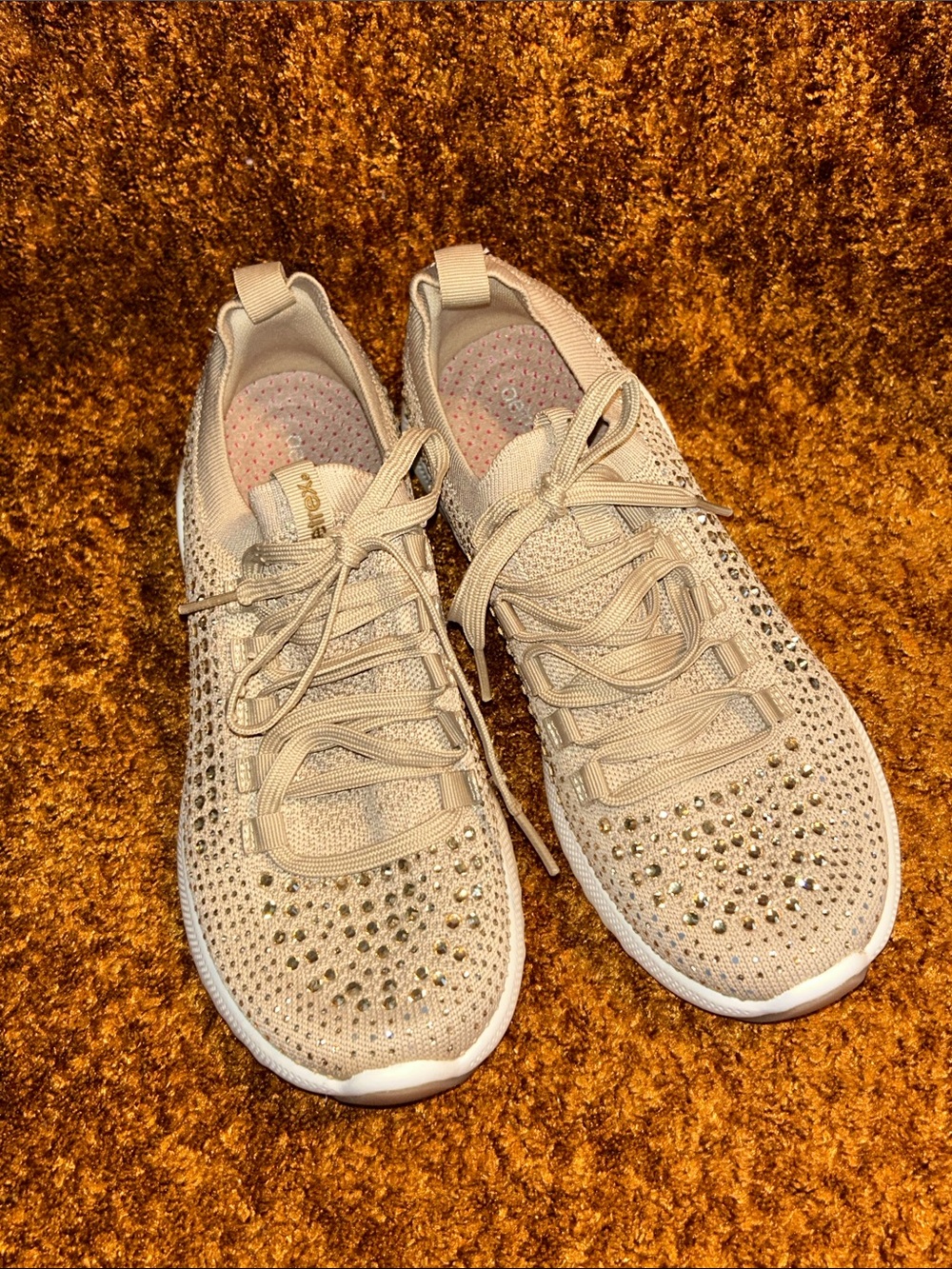 Aetrex Champagne Knit Rhinestone Lace-Up Sneakers
